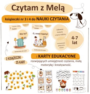 Zestaw do nauki czytania Czytam z Melą - książeczki nr 3 i 4 oraz karty do nauki sylab