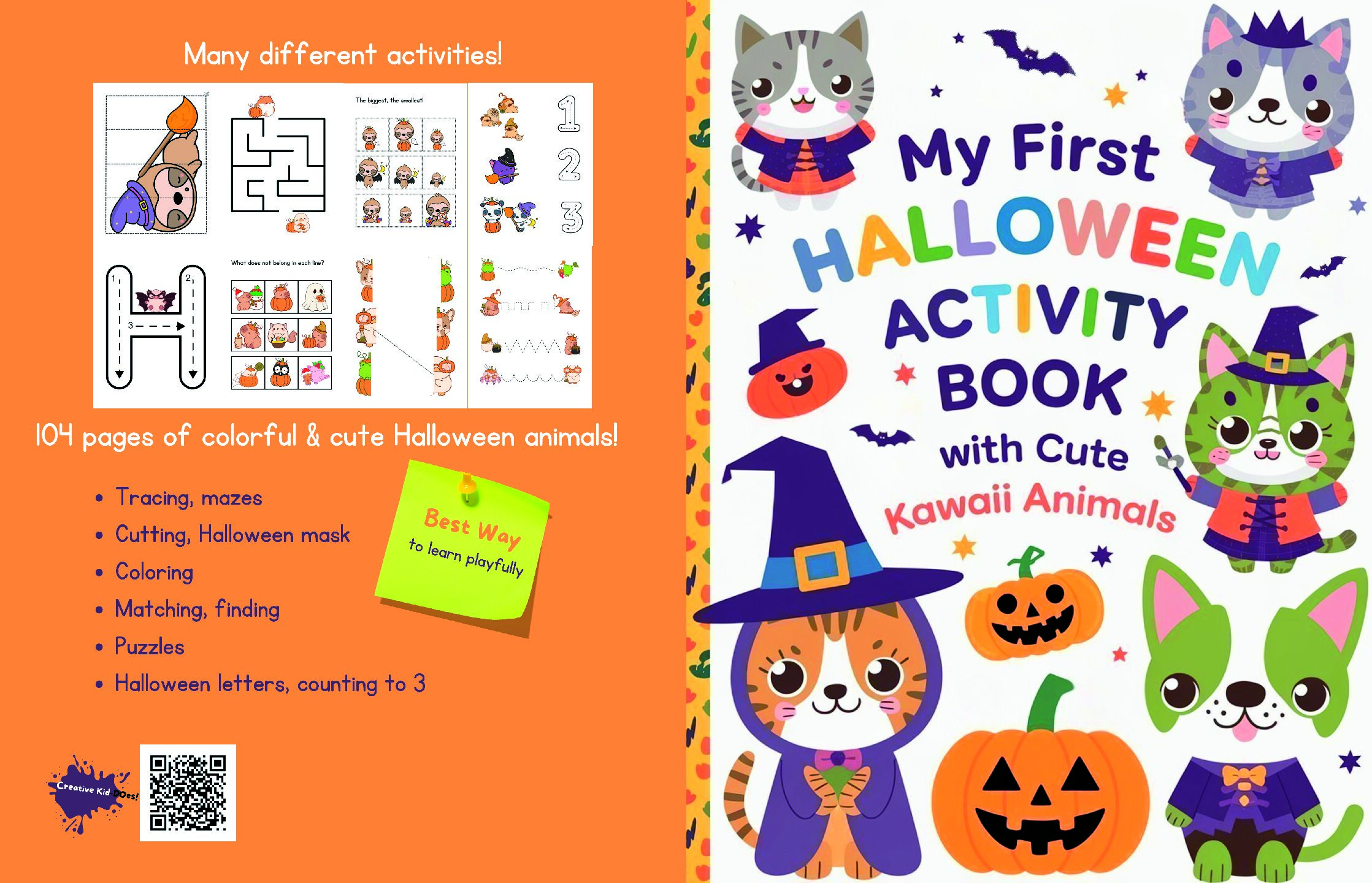 Halloweenowe łamigłówki dla przedszkolaków – zabawy przygotowujące do nauki czytania i pisania -Halloween Activity Book for Preschoolers