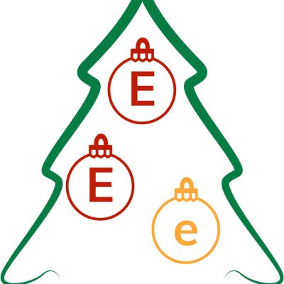 choinka z bombkami z samogłoskami do nauki czytania